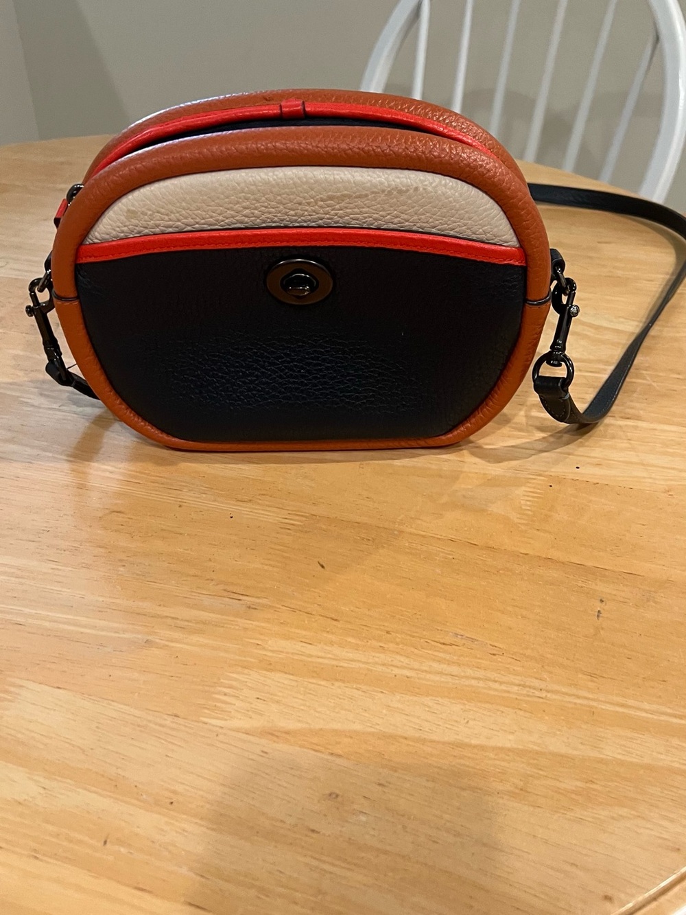 Coach Leather Colorblock Crossbody Bag in Black, Cream & Orange